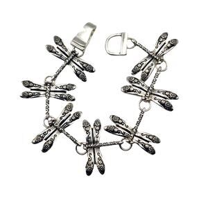 Silver tone 7.5" Dragonfly charm link Bracelet jewelry insect nature fairy NWOT